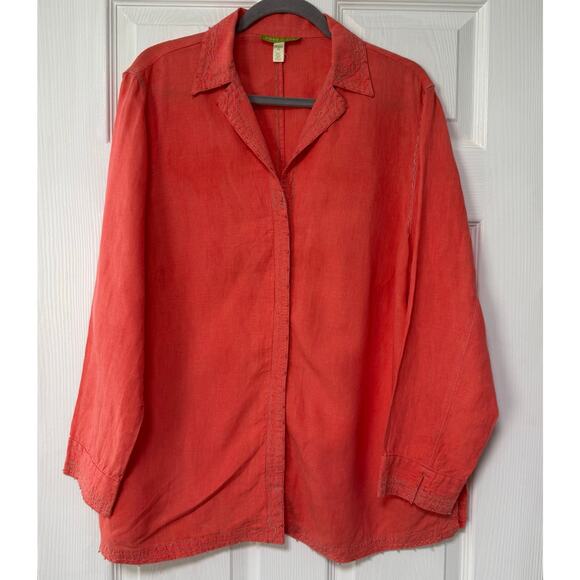 Sigrid Olsen Women's100%Linen Orange Embroidered Beaded Long Sleeve Top 1X - Picture 1 of 16